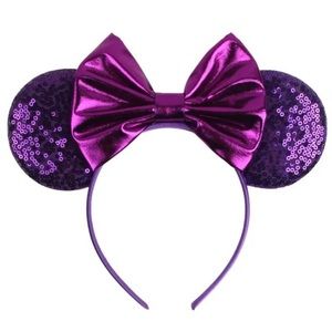 Disney Inspired Mouse Ears Sequined Headband Lilac Purple with Bow